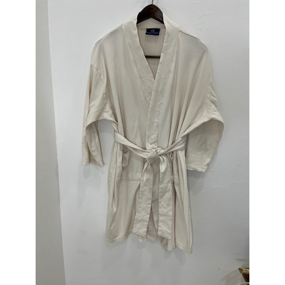 Royal Palms Spa Collection Robe Womens OS Cream Organic‎ Cotton Belted Pocket